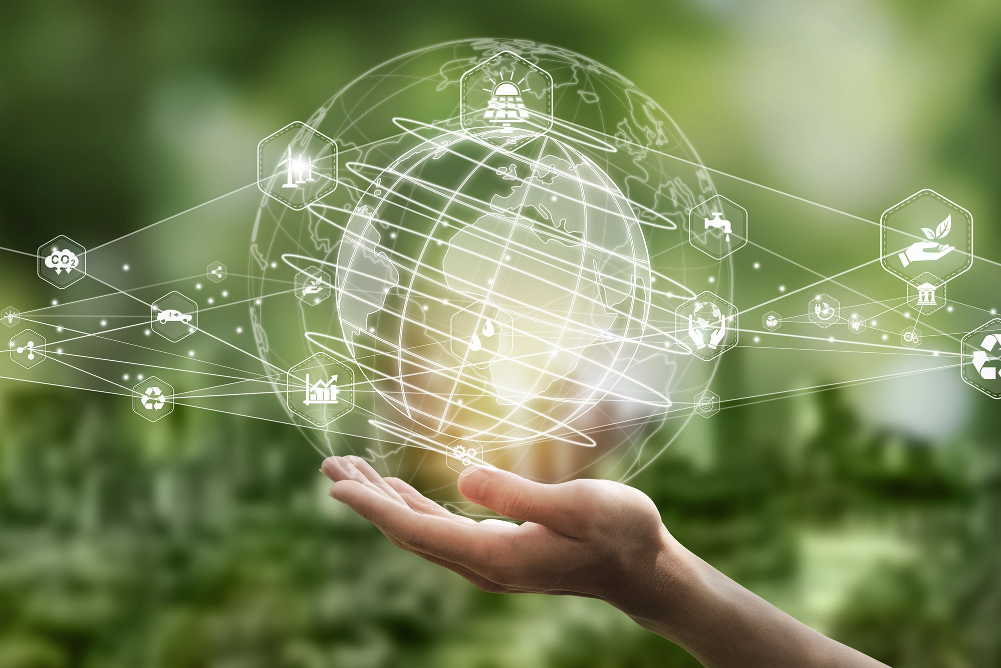 Hand underneath superimposed globe